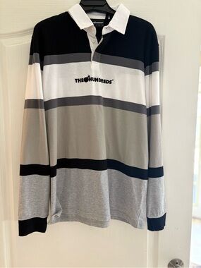 The Hundreds Black White & Gray Striped Rugby Polo